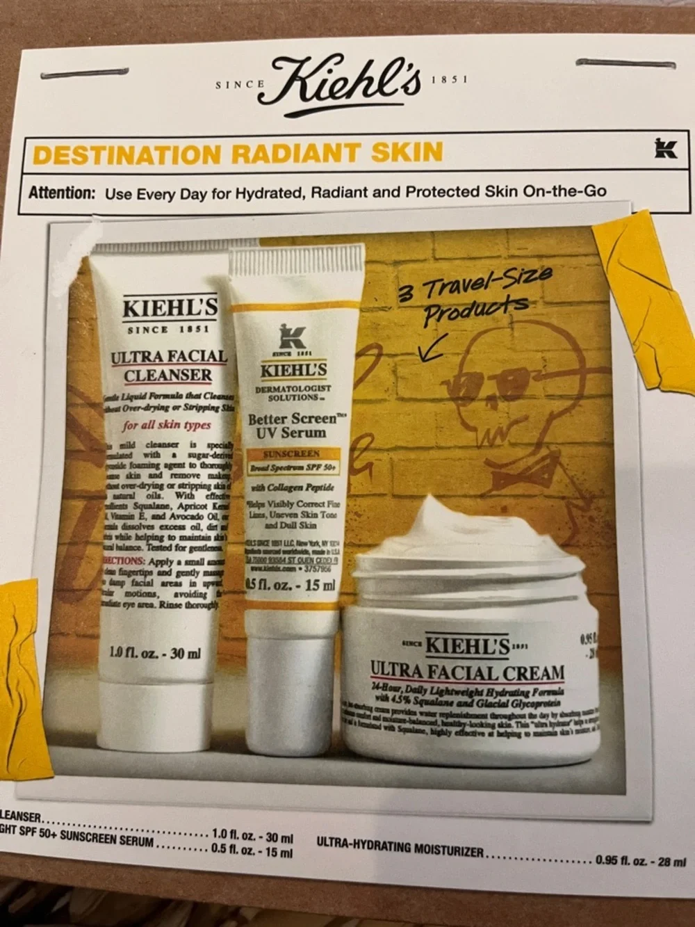 Kiehl's Nude Beige Travel Skincare Set with Glossy Pouch